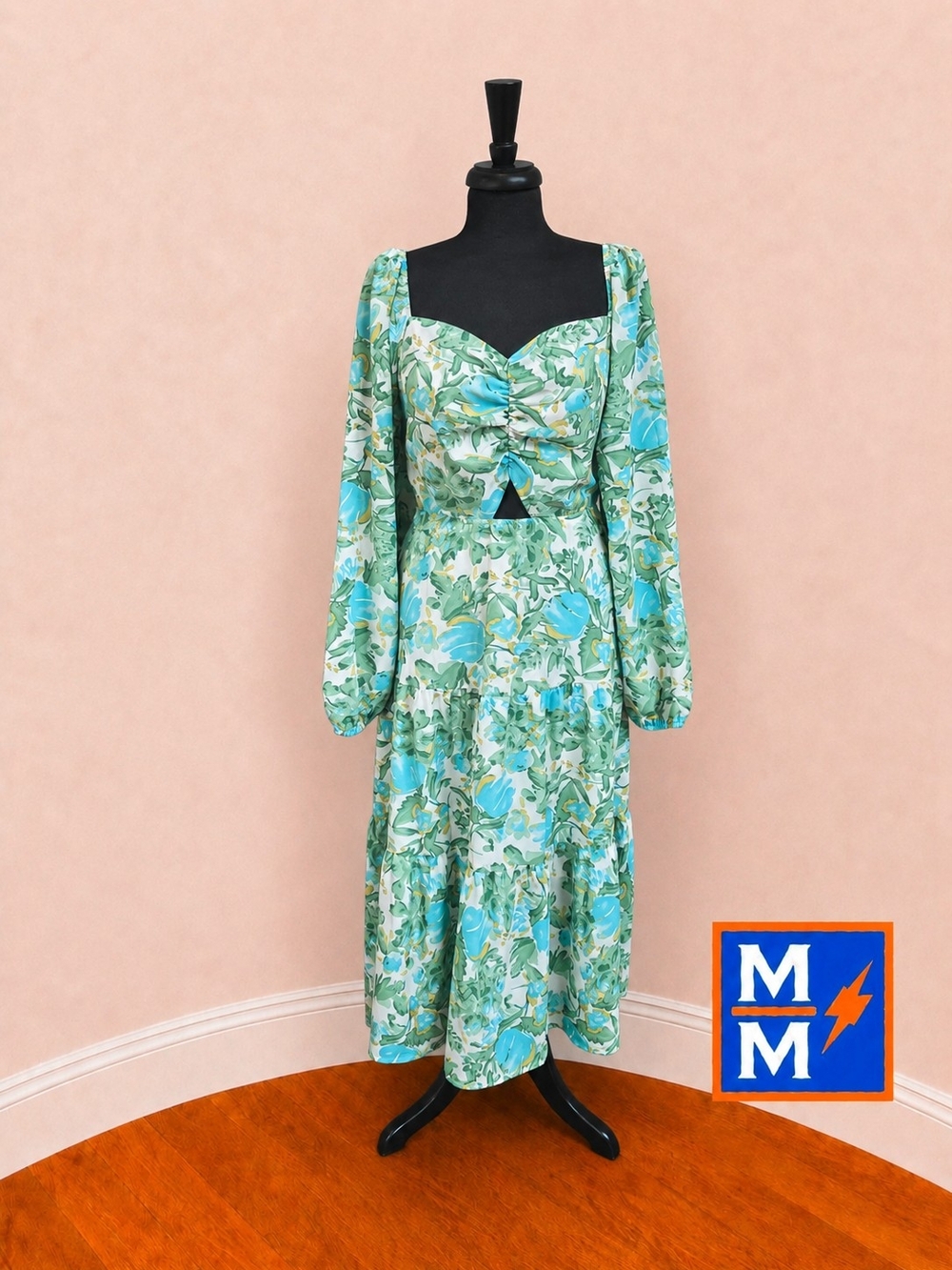 BTFBM XXL Floral Midi Dress Sweetheart Neck Cutout Cottagecore